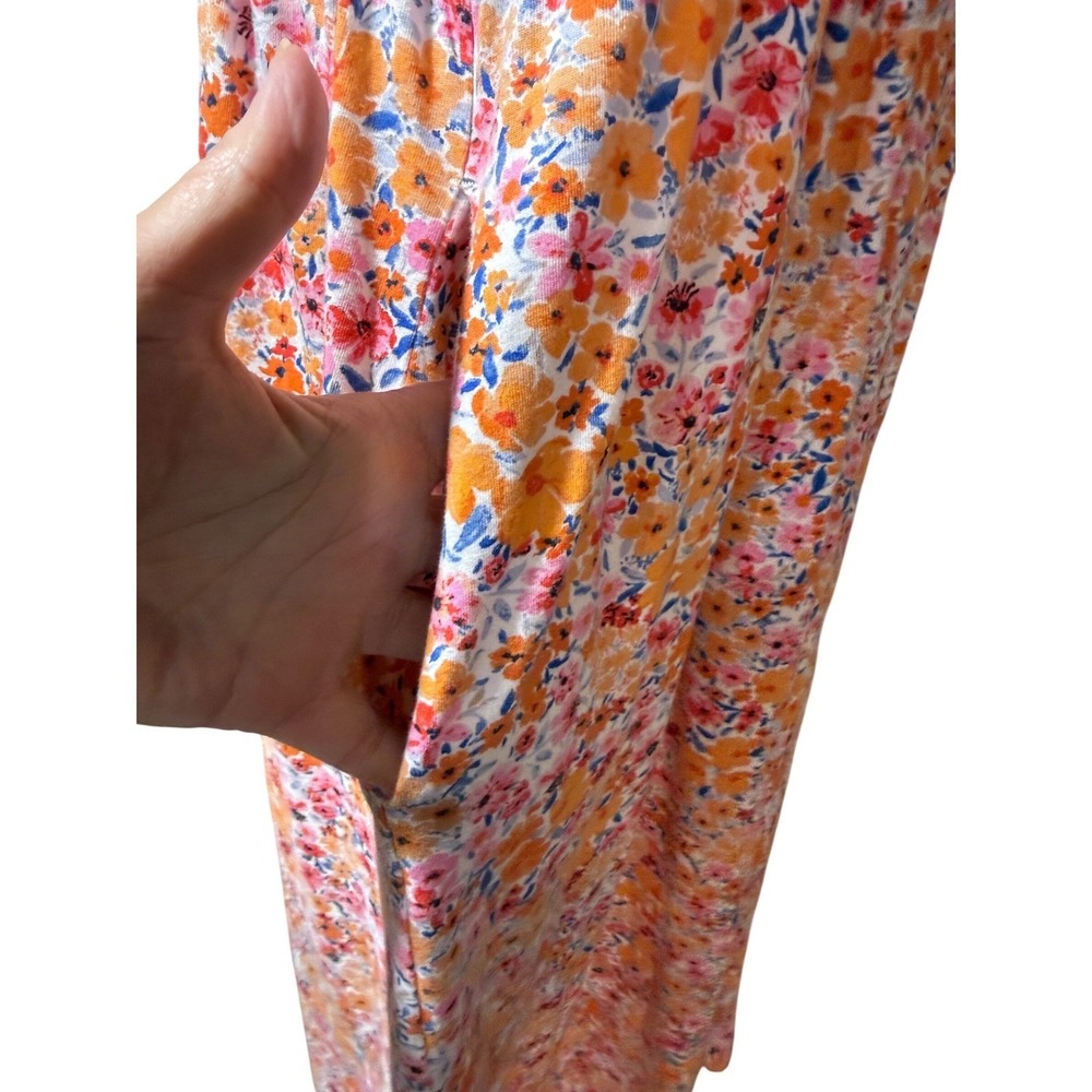 Old Navy Floral Smocked Maxi Dress XL Orange Pink Ditsy Print Boho Sundress - Picture 5 of 8